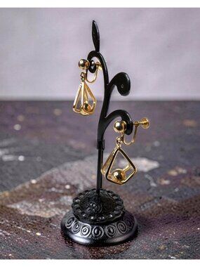 Vintage Screw Back Caged Metal Ball Earrings Dangle